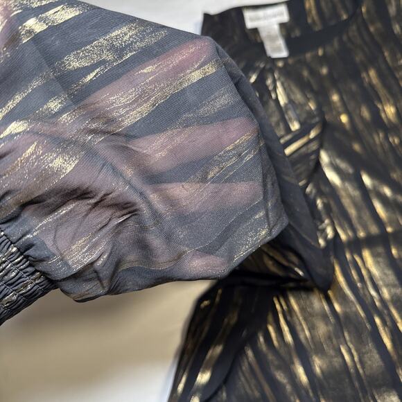 Drapers & Damons Black Gold Elastic Hem Womens Size 1X Blouse Party Holiday EUC - Picture 9 of 13